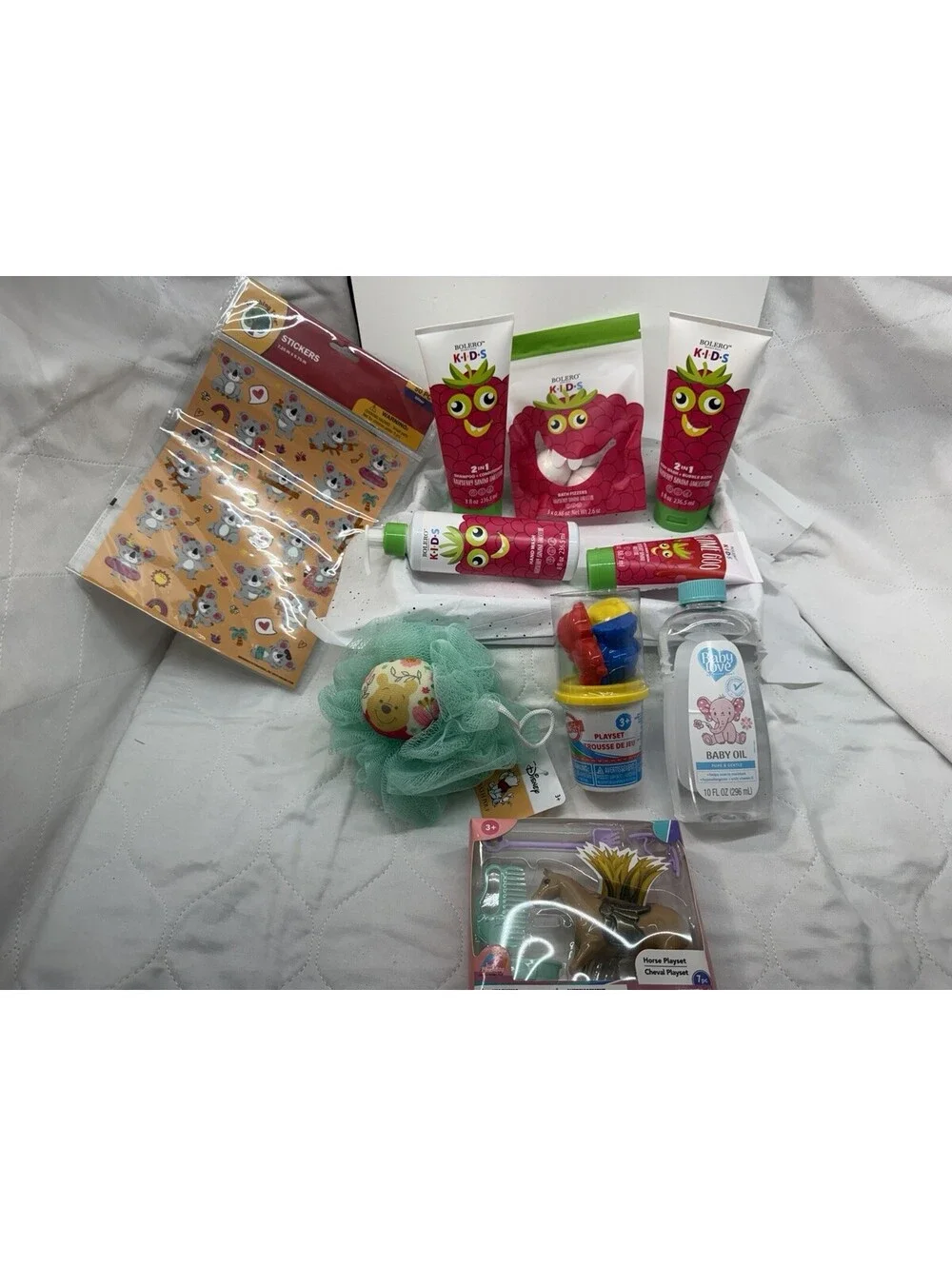 Kids Bath & Activity Gift Bundle Bolero Smurfs Baby Oil Stickers Toys 13 Pc New